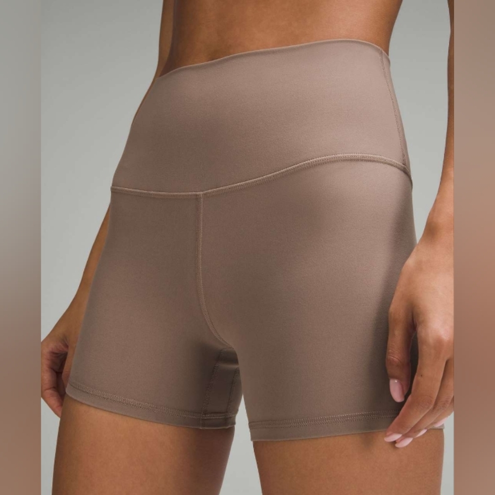 90 DEGREE BY REFLEX - Stretchy High Waisted Bike Shorts in Taupe Brown Small